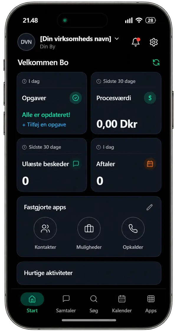 Avelda Lead App interface på iPhone